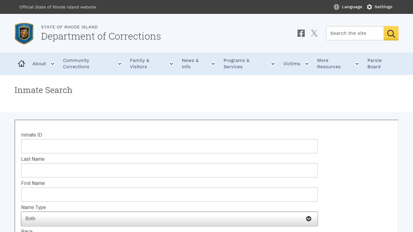 Inmate Search - Rhode Island Department of Corrections